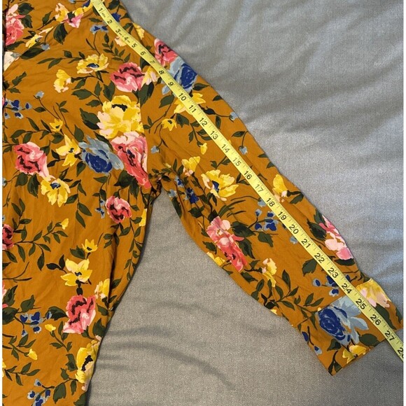 Old Navy FLORAL Print Long Sleeve Popover Rayon Blouse Gold Blue Sz XXL NEW - Picture 8 of 11